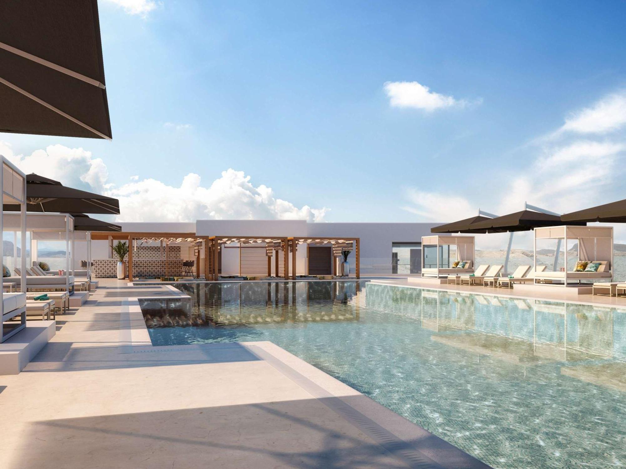 Moevenpick Hotel & Apartments Ghala Muskat Bagian luar foto The rooftop pool at the hotel